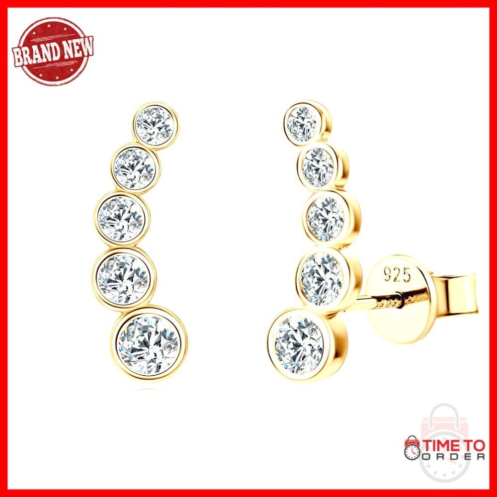 Sterling Silver Moissanite Climber Stud Earrings Hypoallergenic Dainty Jewelry